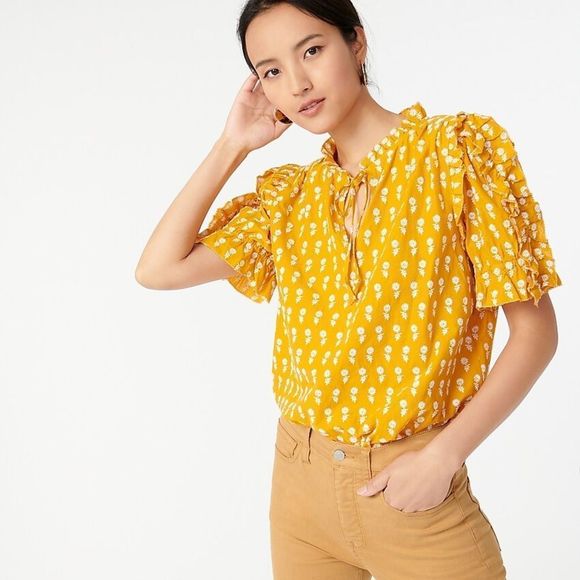 J.Crew Ruffle-sleeve cotton voile top in floating sunflowers Small - Picture 4 of 9